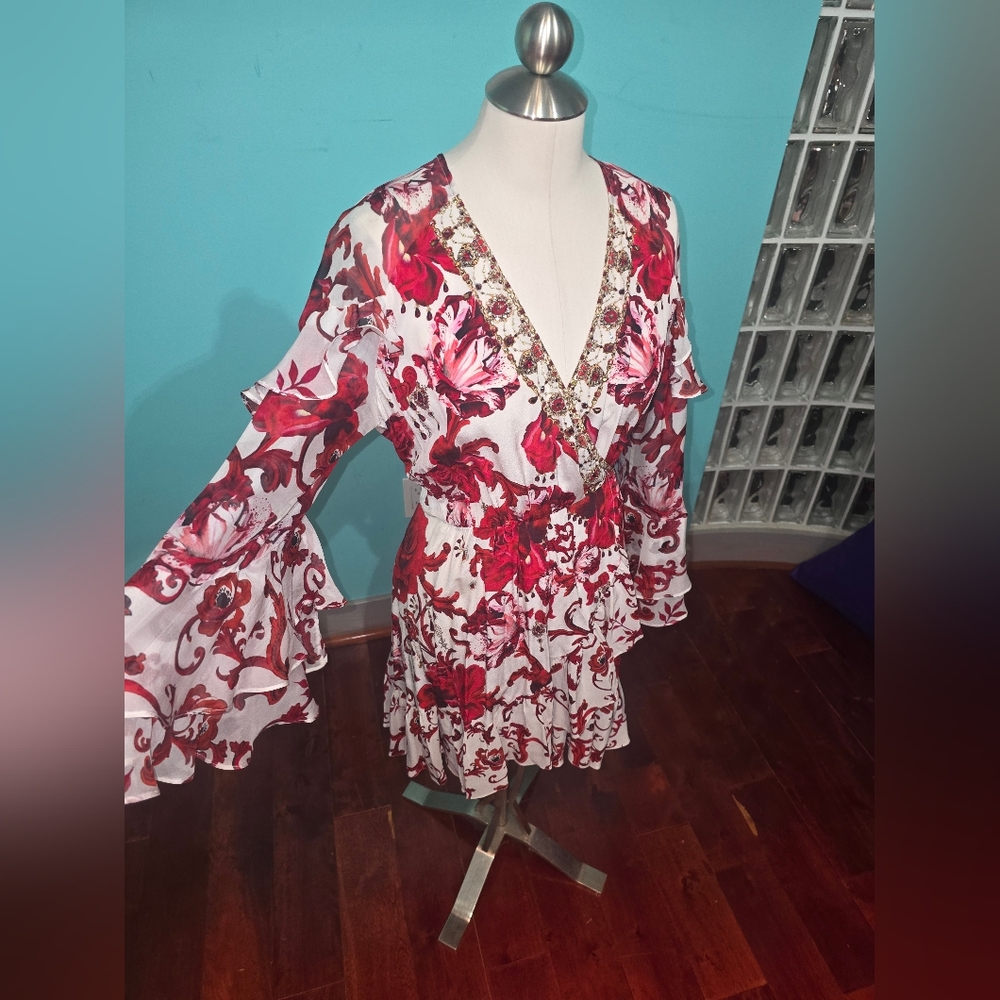Camilla Short Wrap Dress with Ruffles Crown of Thorns Size Small